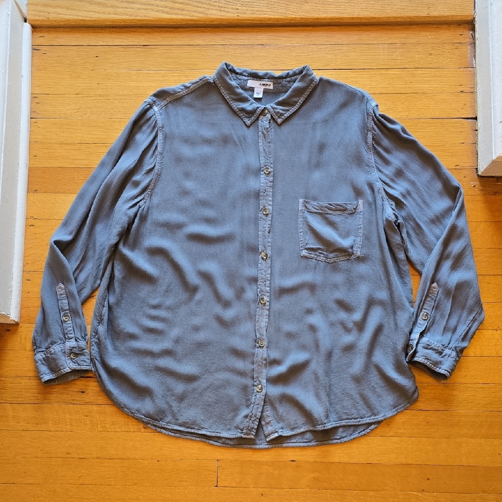​Sonoma, Long-Line Button-Down Shirt, Charcoal, EUC, Women's XL